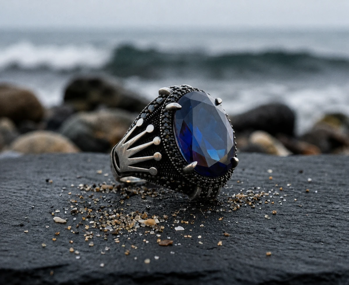 Monark (Rolex) Yeşil Zirkon Taşlı Gümüş Erkek Yüzük