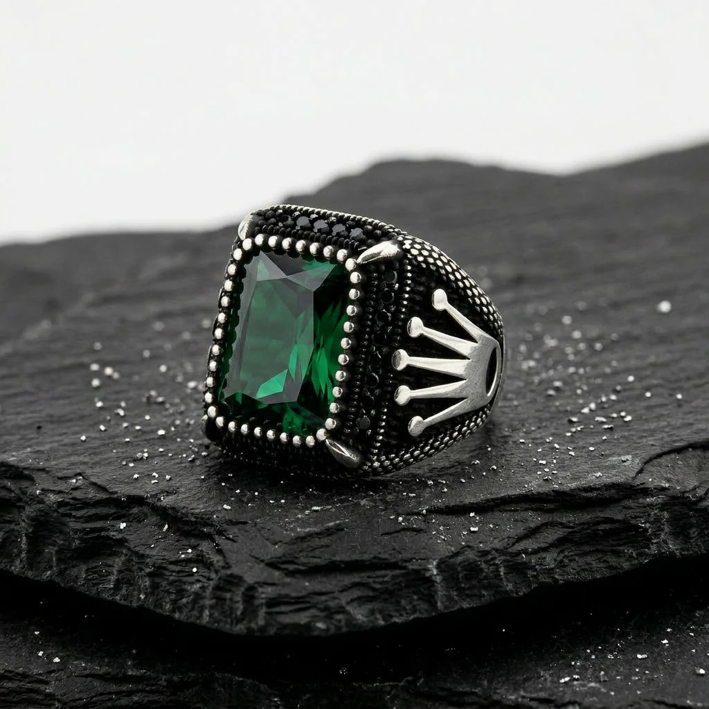 Yeraltı Hükümdarı (Rolex) Siyah Zirkon Taşlı Gümüş Erkek Yüzük