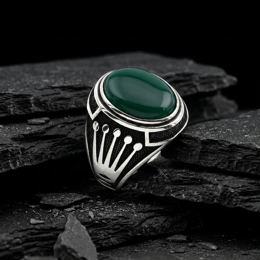 Gölge Kral (Rolex) Oniks Taşlı Gümüş Erkek Yüzük
