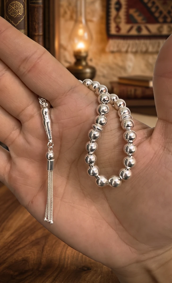 Parlak Yüzeyli Sade 925 Ayar Gümüş Tesbih (20.6 gr)