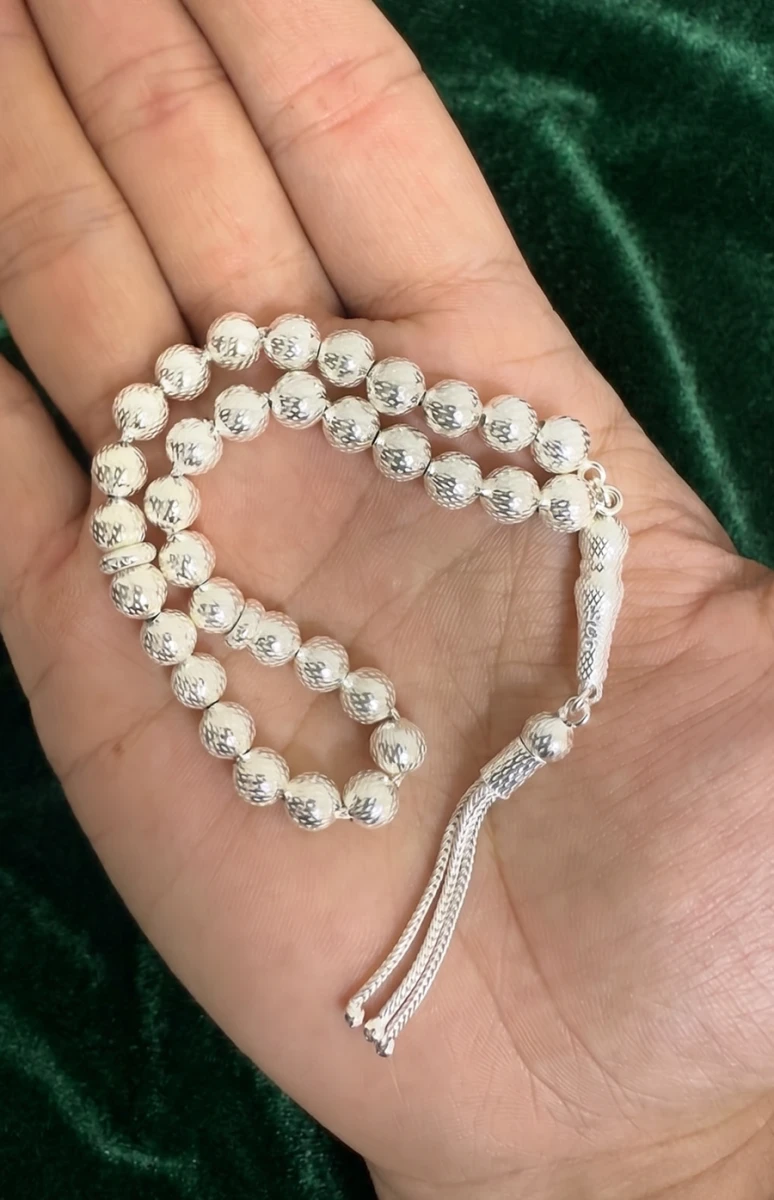Özel İşlemeli Küre Kesim Bilek Boy 925 Ayar Gümüş Tesbih (20.1 gr)