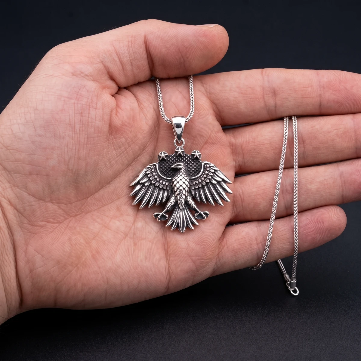 Suriye Kartal Tasarımlı Gümüş Erkek Kolye Ucu ürün görseli