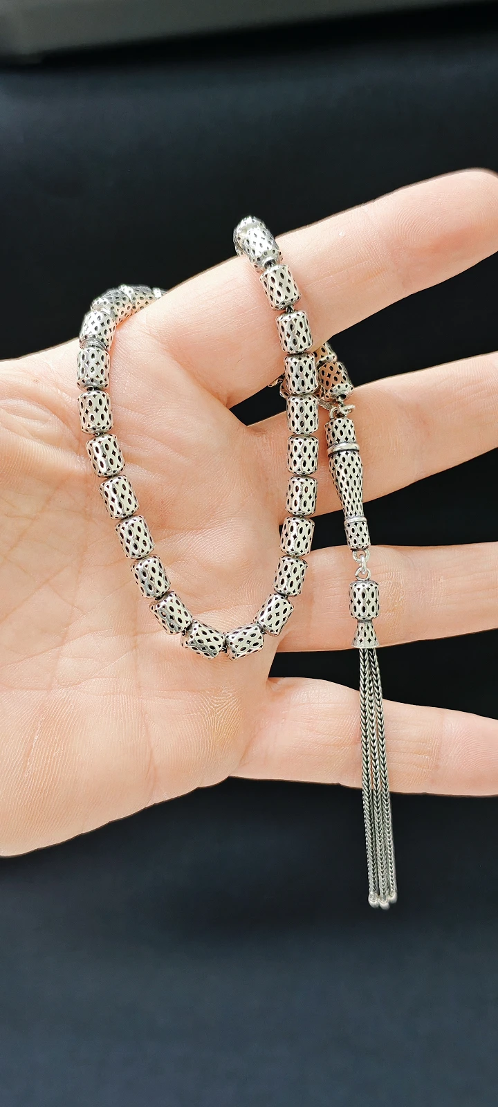 Noktalı Tasarım 925 Ayar Gümüş Tesbih