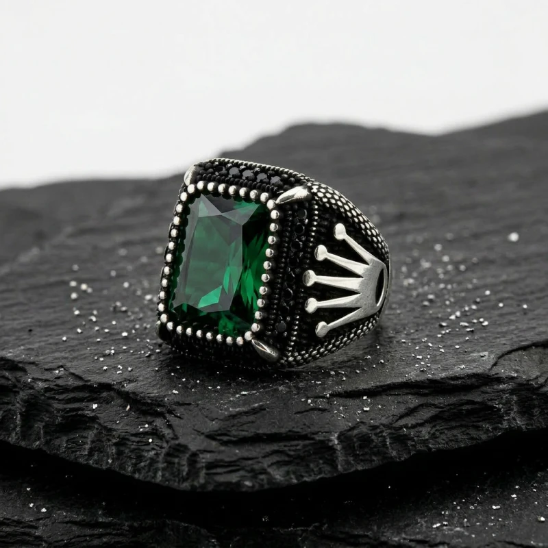 Yeraltı Hükümdarı (Rolex) Siyah Zirkon Taşlı Gümüş Erkek Yüzük